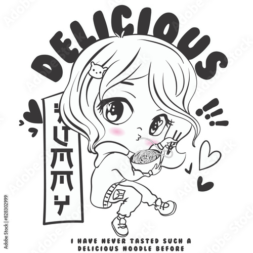 Delicious, The cute girl who eats noodles loves Far Eastern food