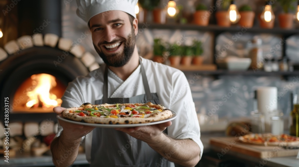 The chef with a pizza The chef with a pizza