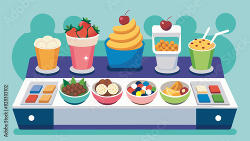 Whether you prefer savory or sweet the Frozen Yogurt Parfait Station has soing for everyone with its variety of toppings such as nuts cheese and. Vector illustration