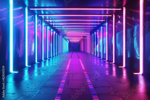 "Vibrant Underground Tunnel with Neon Lights"