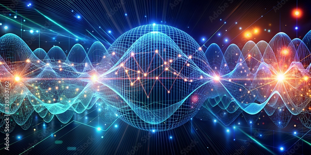 Background abstract deep learning visualization. Artificial intelligence concept of neural networks. High computer technology wave equalizer. Hi-tech digital technology concept. Background abstract deep learning visualization. Artificial intelligence concept of neural networks. High computer technology wave equalizer. Hi-tech digital technology concept.