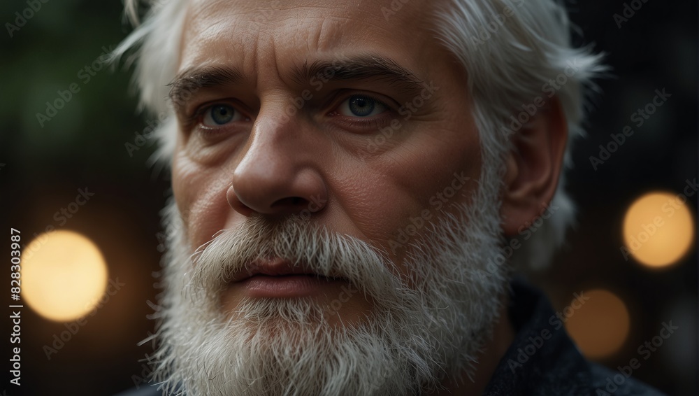 A close up of a man with white hair and beard,. A close up of a man with white hair and beard,.
