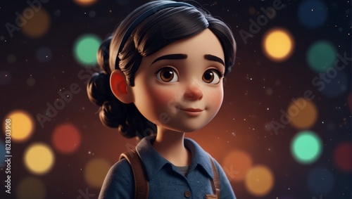 Cute Cartoon Character of a Female Astronomer Against a Bright Color Background.