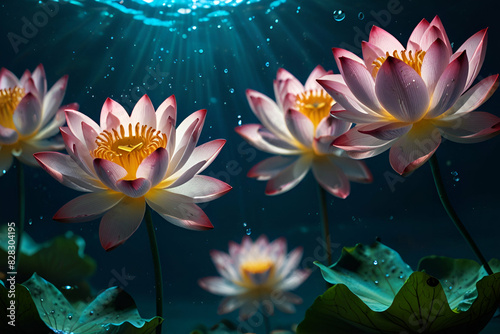 pink water lily under water.