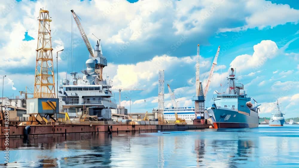 Navy ships docked at bay on a clear day