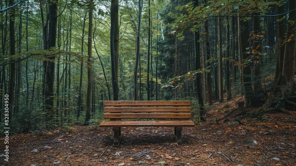 A rustic wooden bench nestled in a lush, green summer forest, surrounded by tall trees and dappled sunlight filtering through the leaves, creating a peaceful and inviting atmosphere. A rustic wooden bench nestled in a lush, green summer forest, surrounded by tall trees and dappled sunlight filtering through the leaves, creating a peaceful and inviting atmosphere.