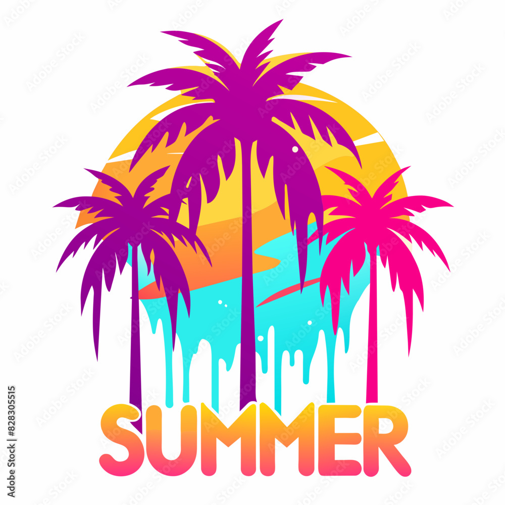 Naklejka premium silhouette on the beach Summer T-Shirt Design