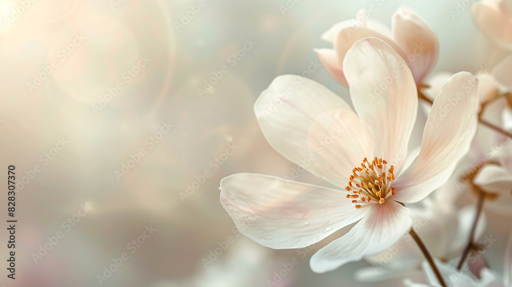 Delicate white flower in spring sunlight. A soft and dreamy image of a white flower blooming in the spring sunshine, perfect for nature and beauty themes.