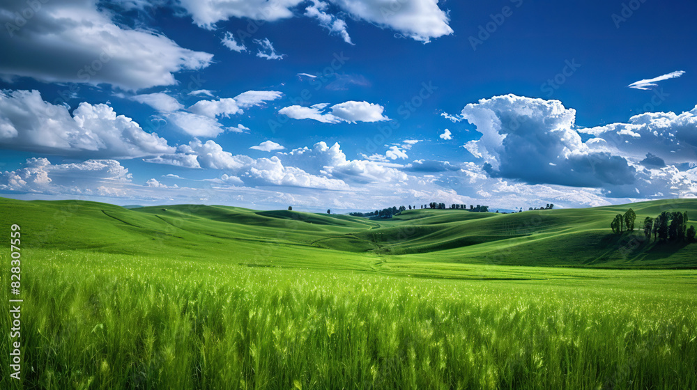 Green Field under Blue Skies: Nature's Embrace Green Field under Blue Skies: Nature's Embrace