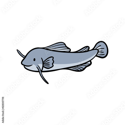 Illustration of cute catfish in hand-drawn colorful vector style. Use for stickers, clothes, print-on-demand, kids fashion.