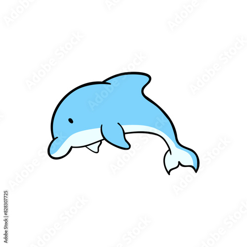 Illustration of cute dolphin in hand-drawn colorful vector style. Use for stickers, clothes, print-on-demand, kids fashion.