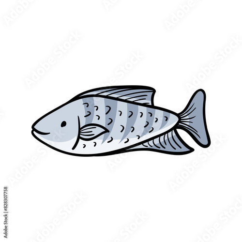 Illustration of cute mujair fish in hand-drawn colorful vector style. Use for stickers, clothes, print-on-demand, kids fashion. photo
