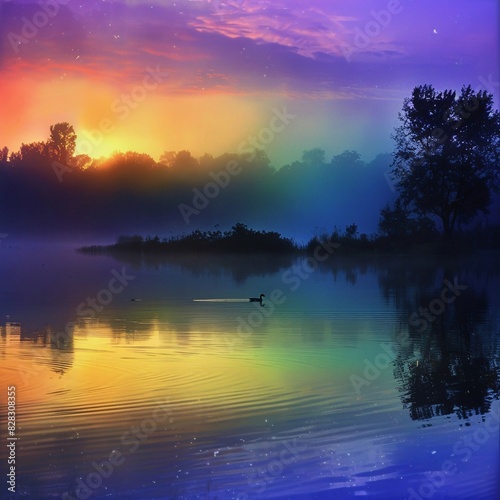 Rainbow Aurora Reflection  A Tranquil Scene at Sunset 