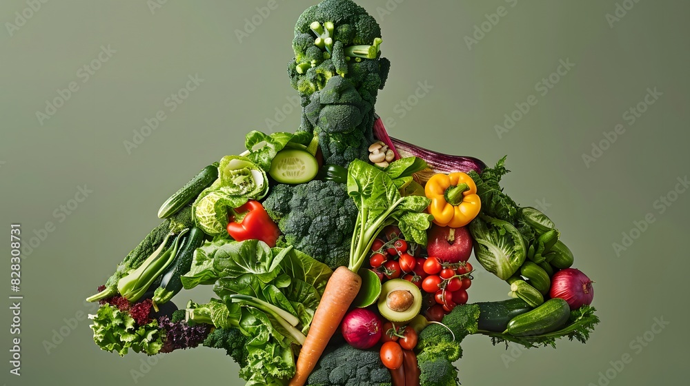 Human body shape made of Healthy of varies raw organic vegetables, fresh ingredients for cook and meals, high vitamin and minerals, green hydroponics plants Human body shape made of Healthy of varies raw organic vegetables, fresh ingredients for cook and meals, high vitamin and minerals, green hydroponics plants