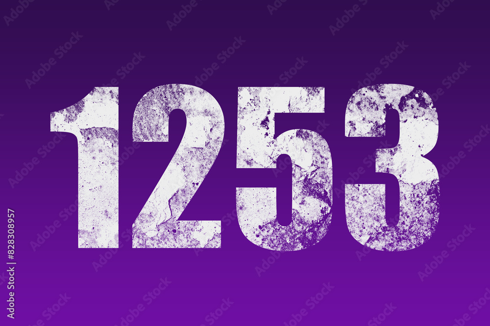 flat white grunge number of 1253 on purple background. flat white grunge number of 1253 on purple background.