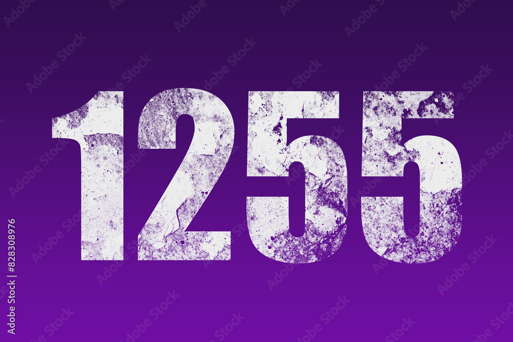 flat white grunge number of 1255 on purple background. flat white grunge number of 1255 on purple background.