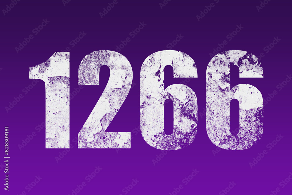 flat white grunge number of 1266 on purple background. flat white grunge number of 1266 on purple background.
