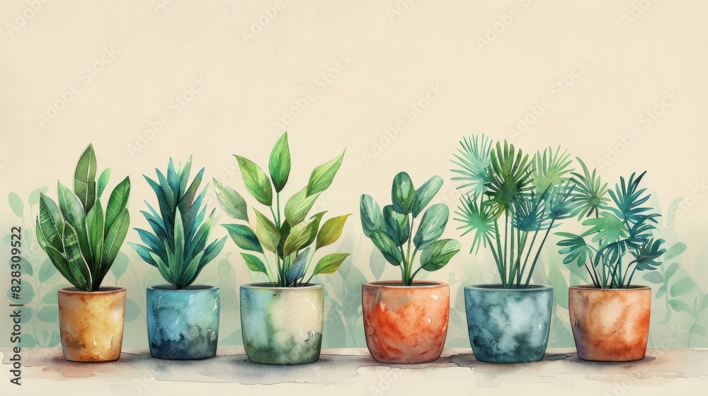 plants flat design front view botanical watercolor Triadic Color Scheme