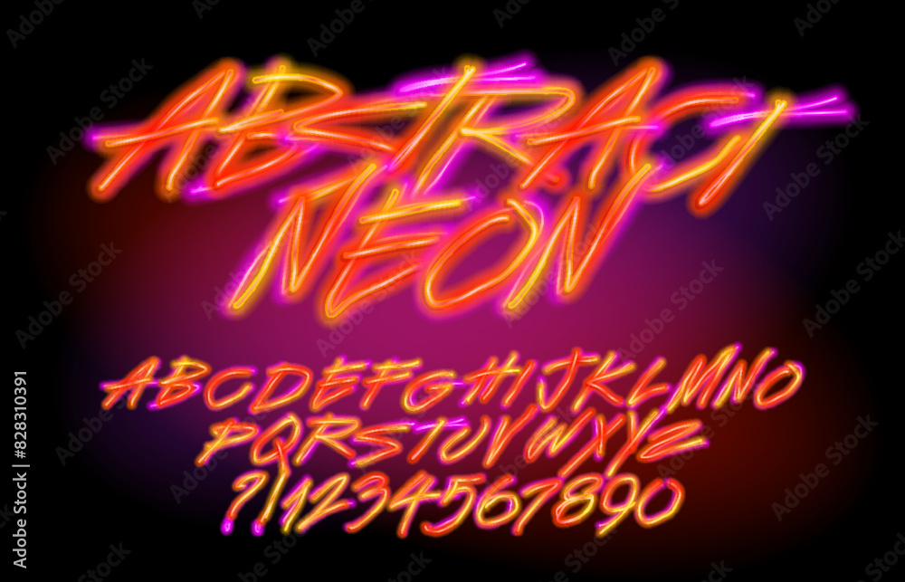 Abstract Neon alphabet font. Distort neon color letters. Stock vector typescript for your design.