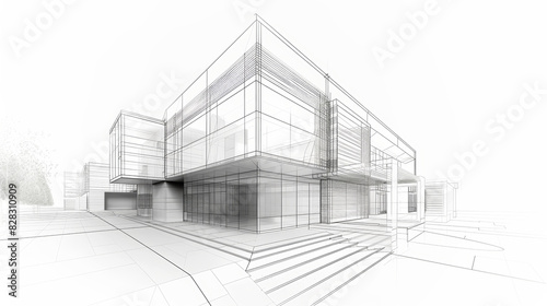 A large building with a lot of windows and a white background