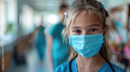 Little girl wearing a surgical mask