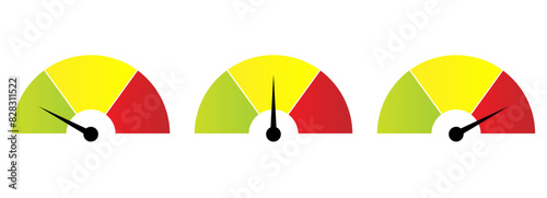 Speedtest. Set of Colour Speedometer. Internet speed, internet download, or upload Mbps speed test, WI-FI signal strength. Stock Vector.