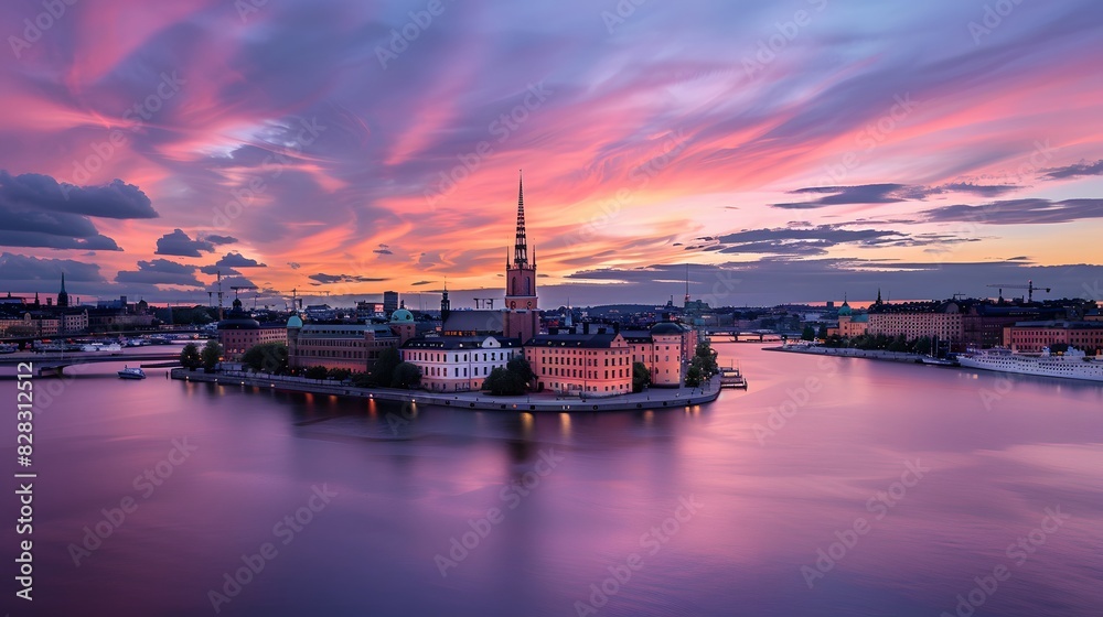 Sunset over Riddarholmen church in old town Stockholm city, Swed
dusk, horizontal, photography, waterfront, tower, sweden, travel destinations, capital cities, church, famous place, old town, stockhol