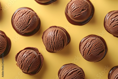 Seamless chocolate ice cream pattern in yellow background