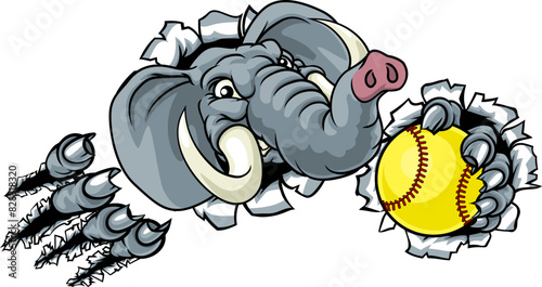 An elephant animal softball sports team cartoon mascot