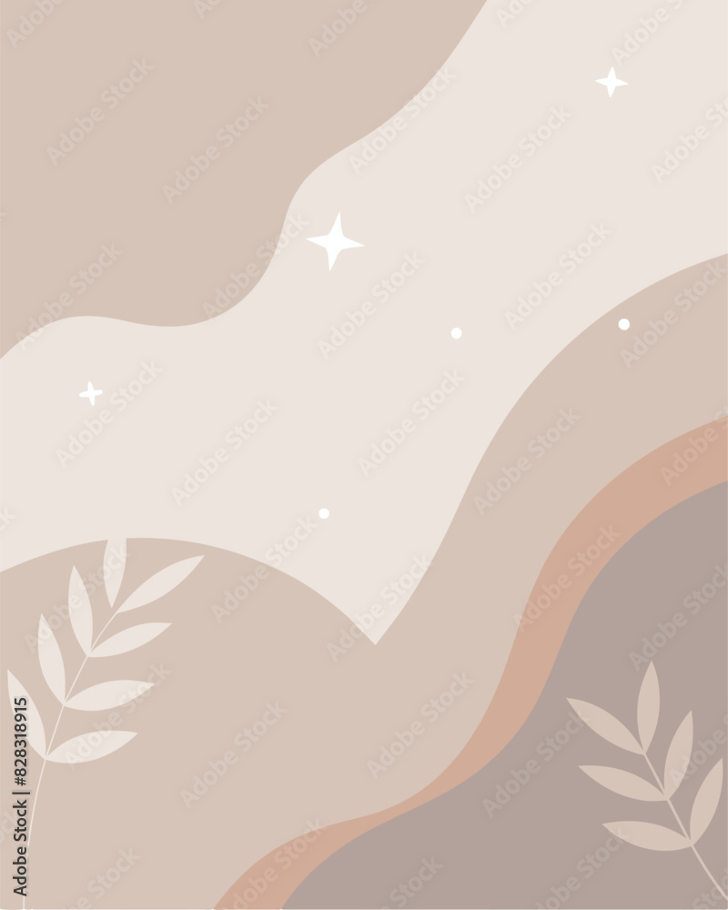 A brown and white background with leaves and stars A brown and white background with leaves and stars
