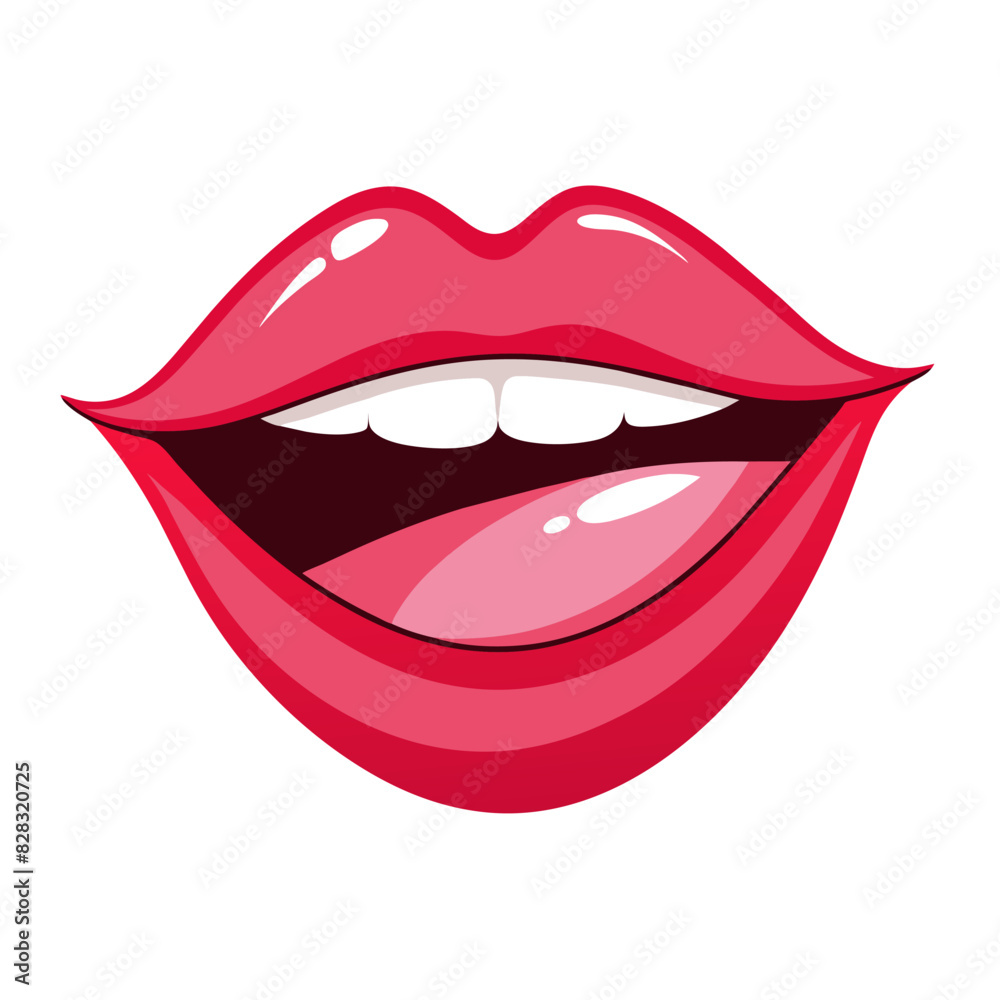 Cartoon illustration of a womans mouth with red lips and white teeth Cartoon illustration of a womans mouth with red lips and white teeth