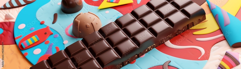 Fototapeta premium 162 model of a chocolate bar icon with a colorful illustrated background