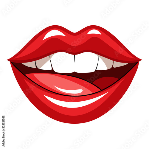 Cartoon womans mouth with red lips and white teeth