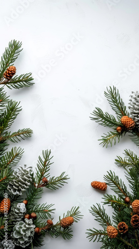 Festive Fir Branches with Acorns on White Background for Seasonal and Nature-Themed Designs and Invitations