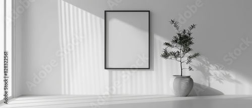 Elegant frame mockup showcasing a minimalist blackandwhite sketch, enhancing the rooms sophistication photo