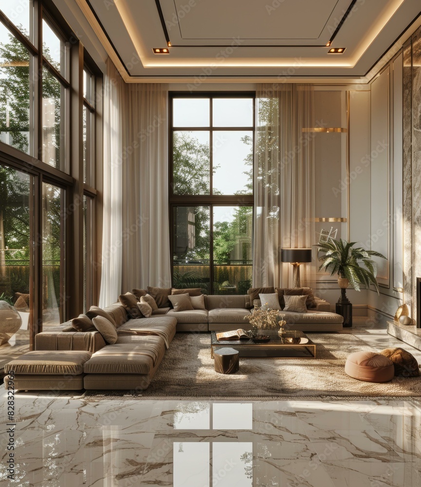 Fototapeta premium Bright and Airy Living Room: Modern Interior Design