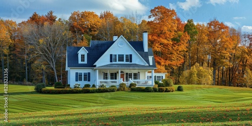 Countryside House with Autumn Landscape