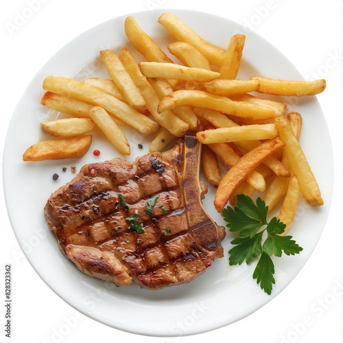 araffy steak and french fries on a plate with parsley