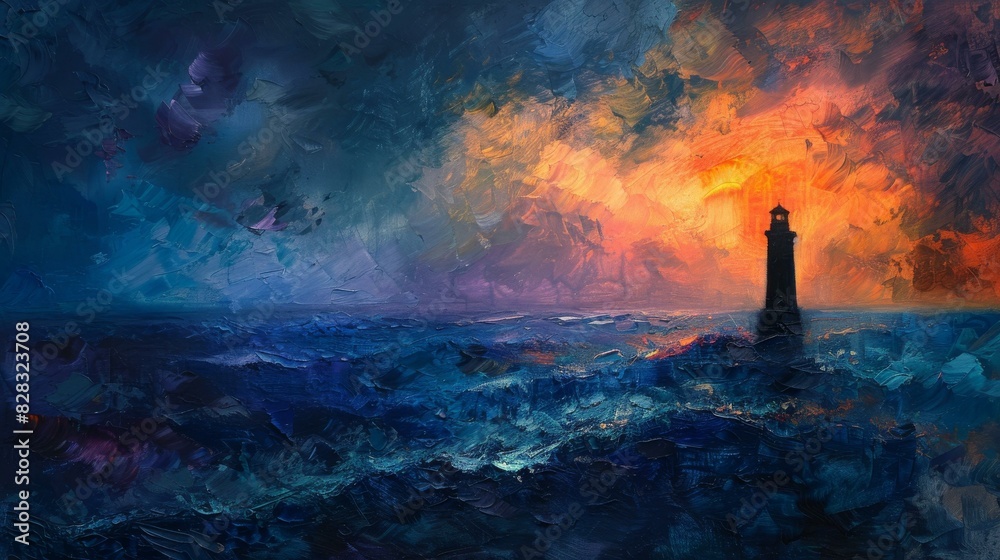 Lighthouse in the Stormy Sea