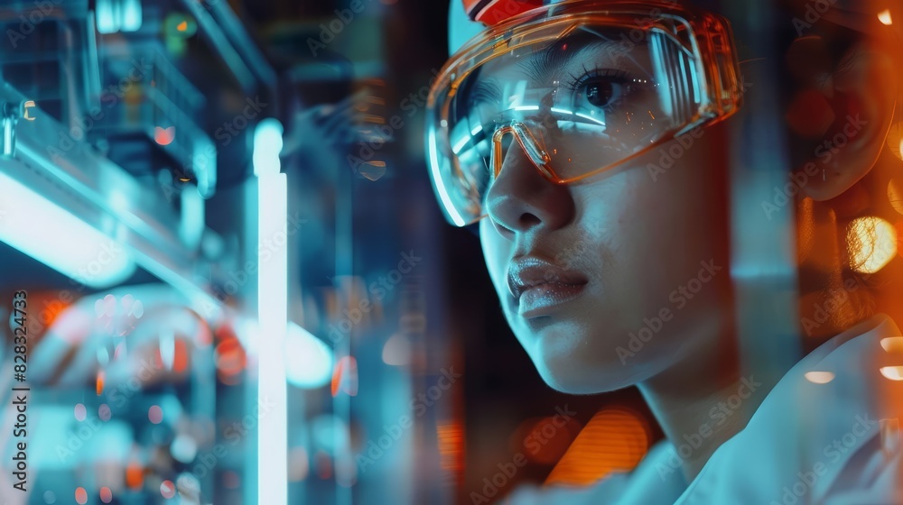 Labor Day highlights a factory worker operating machinery, close up, reimagined with a hitech HUD concept, hitech look concept, cinematic look, sharpen with copy space Labor Day highlights a factory worker operating machinery, close up, reimagined with a hitech HUD concept, hitech look concept, cinematic look, sharpen with copy space