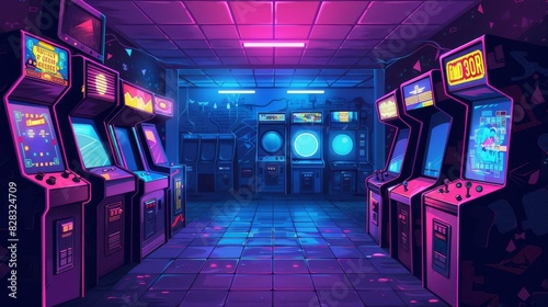 Retro Arcade with Neon Lights