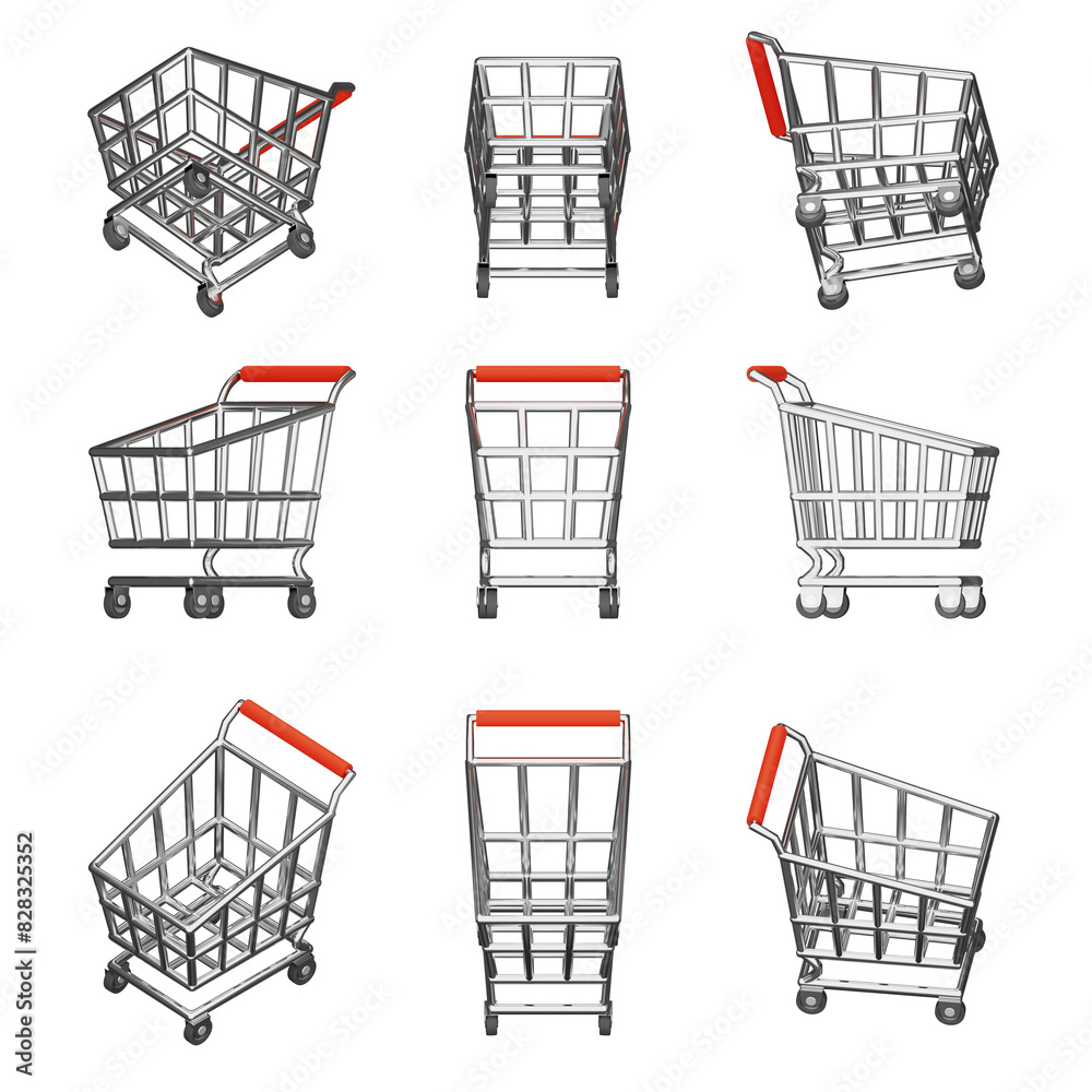 Shopping cart 3D icon set Shopping cart 3D icon set