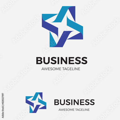 Four times rotating ribbon string arrangement shape template or vector, abstract color logo, vector logo template for business company, technology media logotype logo, rotating media