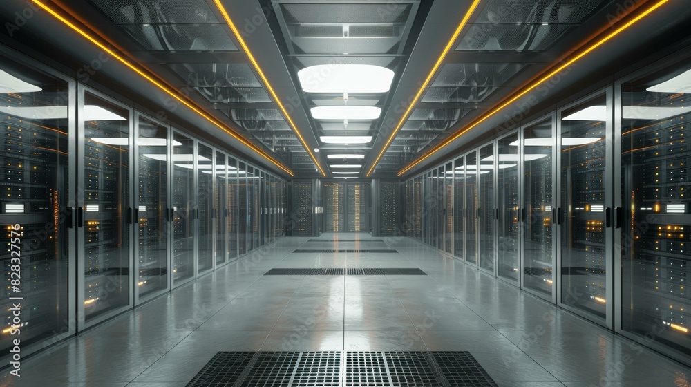Obraz premium Futuristic server room with bright lights