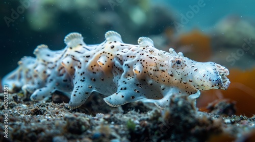 Sea cucumber Holothuria tubulosa Also known as cotton spinner. Generative AI Tecnology photo