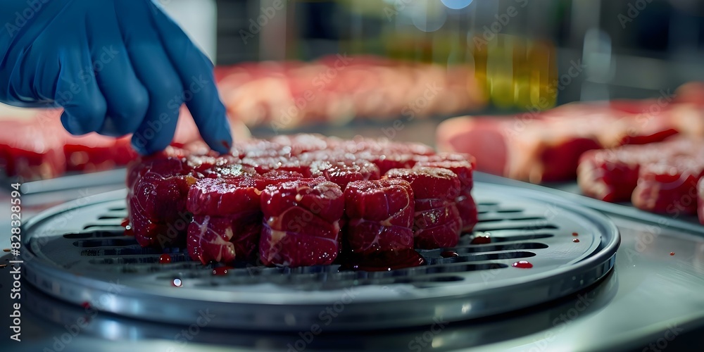 Labgrown artificial meat created in a scientific setting. Concept Labgrown Meat, Science Innovation, Sustainability, Future of Food, Artificial Biology Labgrown artificial meat created in a scientific setting. Concept Labgrown Meat, Science Innovation, Sustainability, Future of Food, Artificial Biology