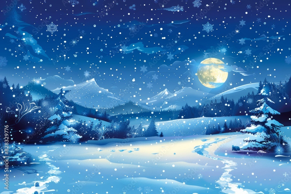 Naklejka premium Silent Night, Snowy Village