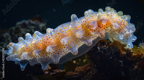 Sea cucumber Holothuria tubulosa Also known as cotton spinner. Generative AI Tecnology photo