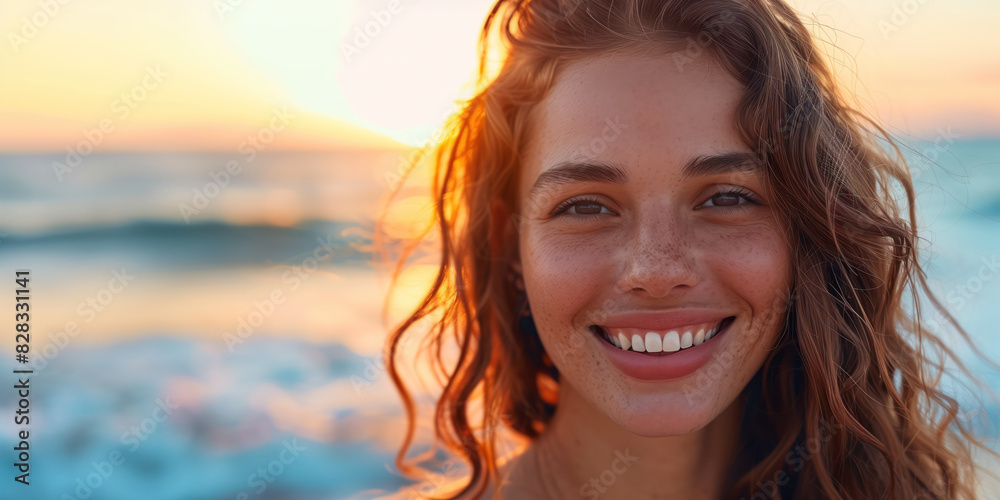 Close-up portrait of a woman against a sunset background Close-up portrait of a woman against a sunset background
