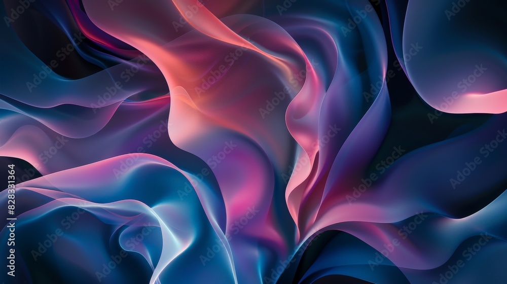 Obraz premium A high-resolution abstract background featuring organic shapes with smooth gradient colors. The shapes cast soft shadows against a black background, creating a striking and dynamic composition.